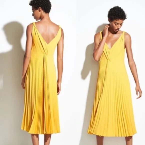 Vince Pleated Front Twist Midi Dress - Limonata NWT - Picture 2 of 13